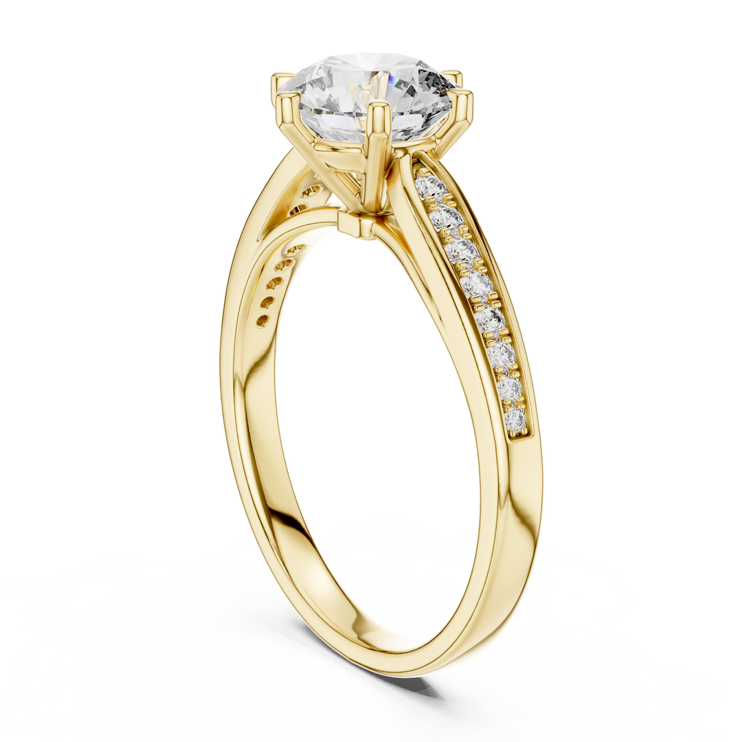 Graduated Pave Six-Prong Solitaire Diamond Engagement Ring
