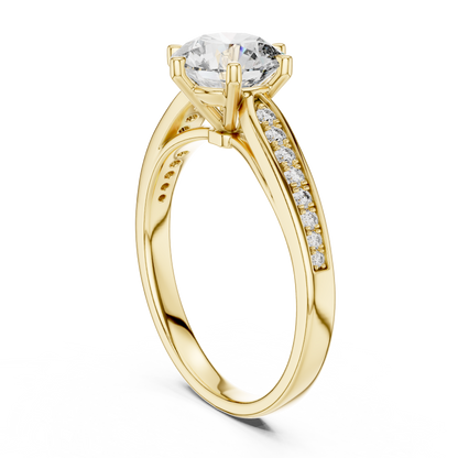 Graduated Pave Six-Prong Solitaire Diamond Engagement Ring