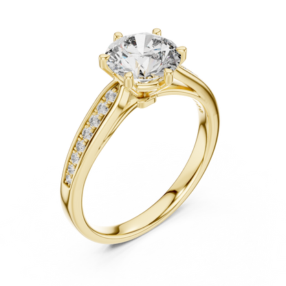 Graduated Pave Six-Prong Solitaire Diamond Engagement Ring