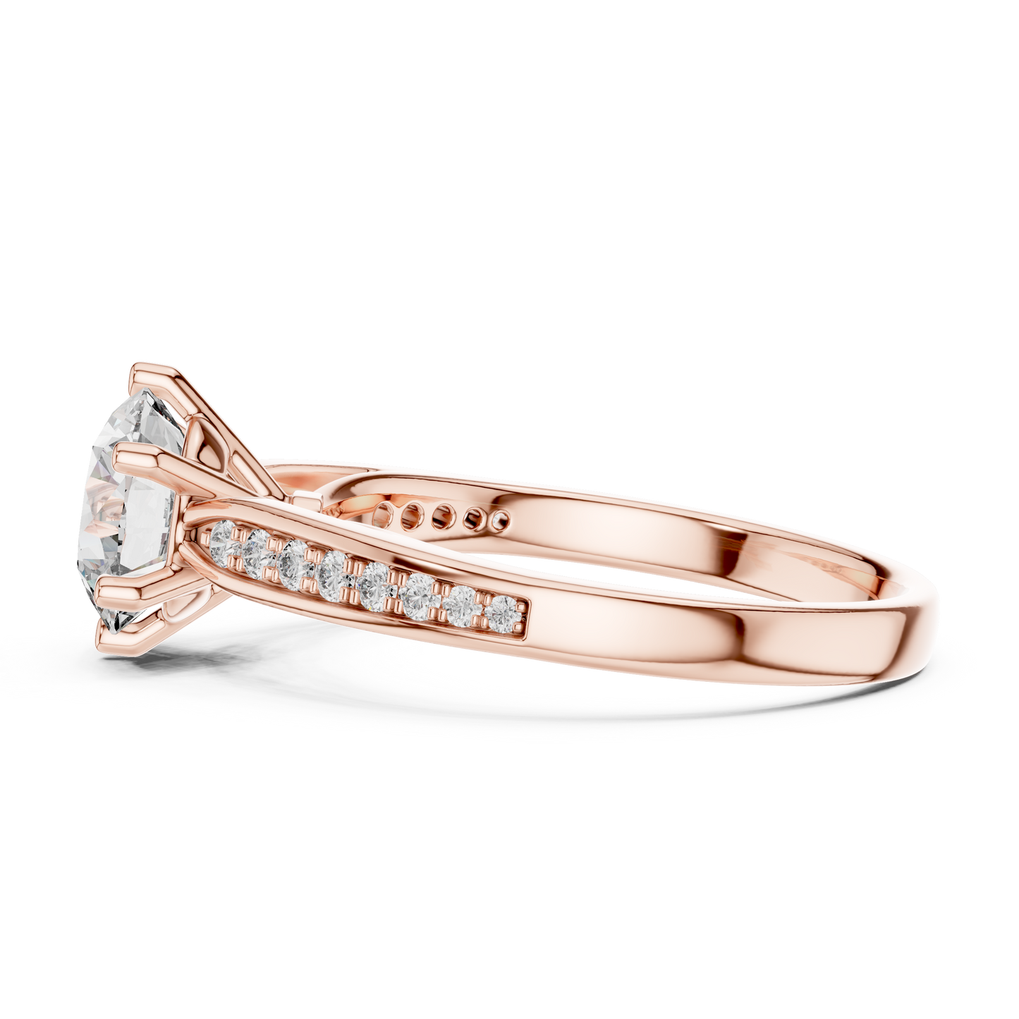 Graduated Pave Six-Prong Solitaire Diamond Engagement Ring