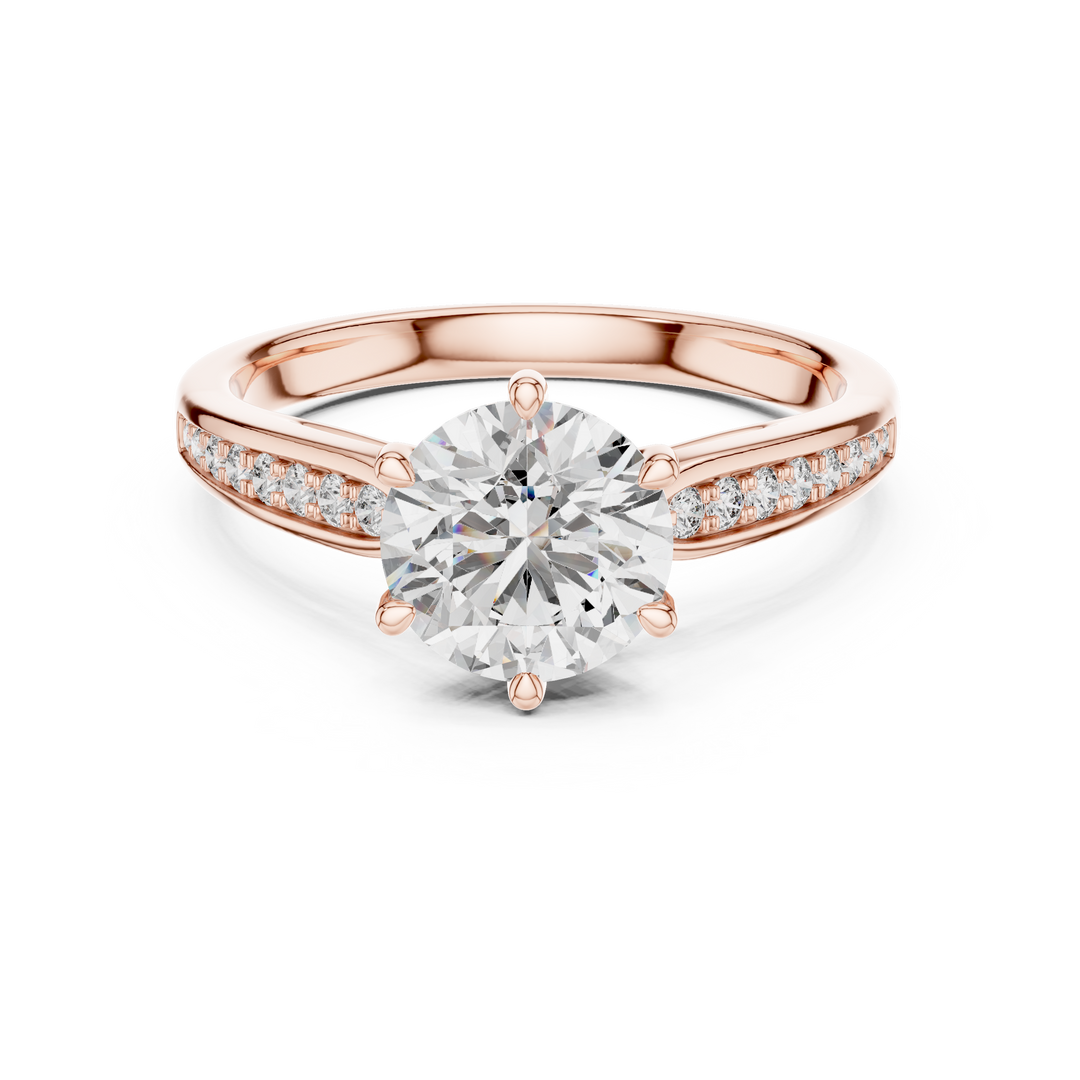 Graduated Pave Six-Prong Solitaire Diamond Engagement Ring