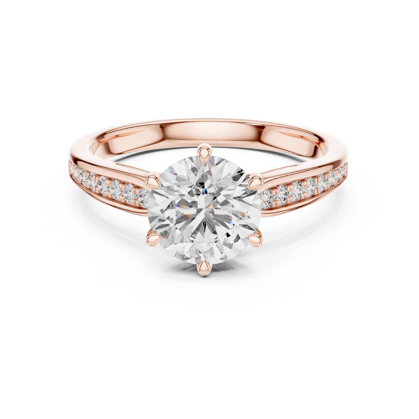 Graduated Pave Six-Prong Solitaire Diamond Engagement Ring