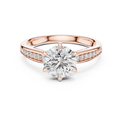 Graduated Pave Six-Prong Solitaire Diamond Engagement Ring