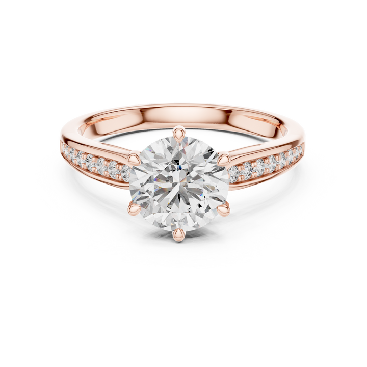 Graduated Pave Six-Prong Solitaire Diamond Engagement Ring