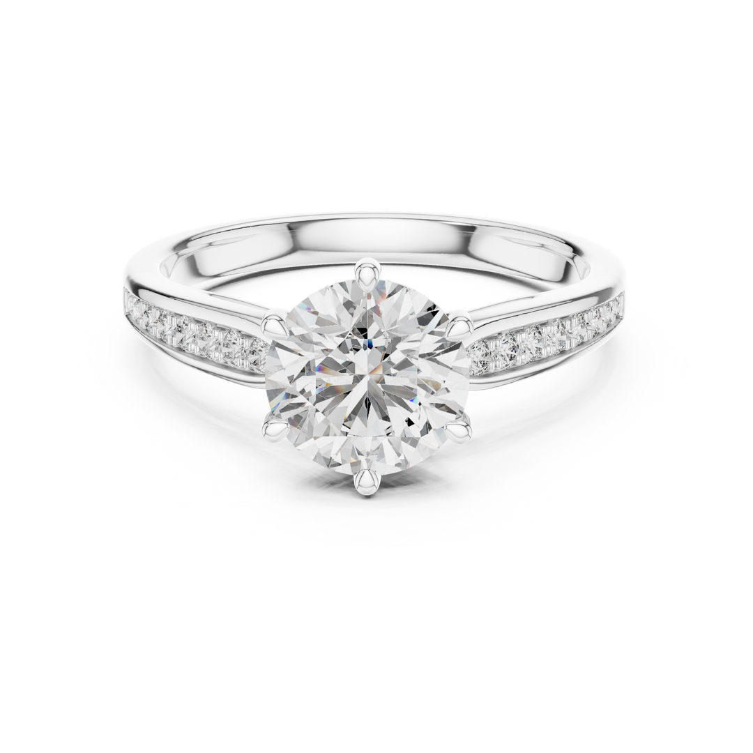 Graduated Pave Six-Prong Solitaire Diamond Engagement Ring