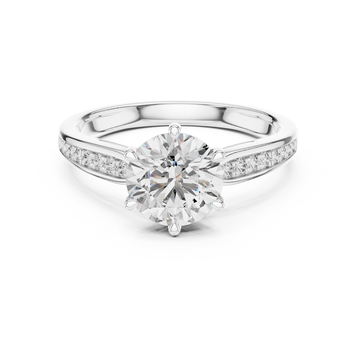 Graduated Pave Six-Prong Solitaire Diamond Engagement Ring