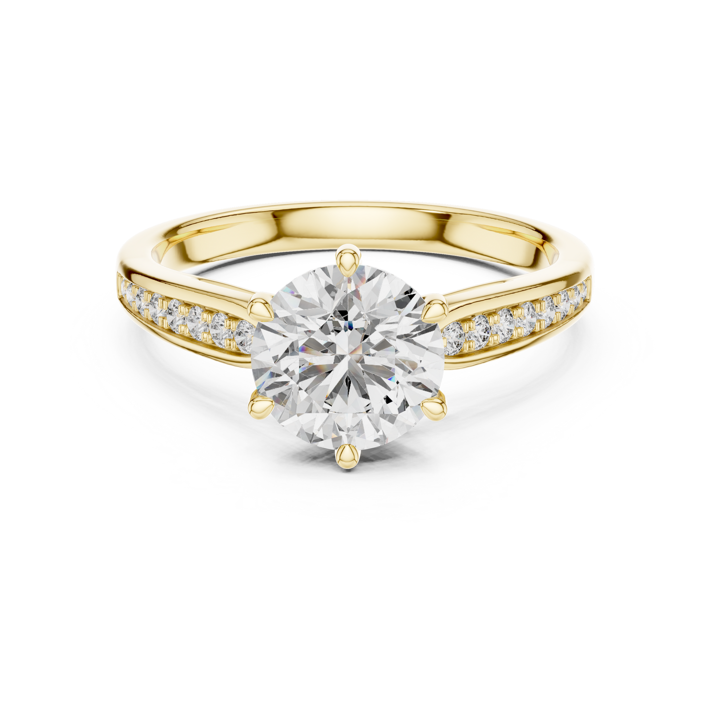 Graduated Pave Six-Prong Solitaire Diamond Engagement Ring