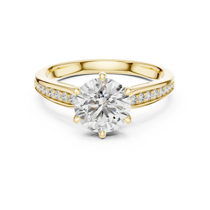 Graduated Pave Six-Prong Solitaire Diamond Engagement Ring