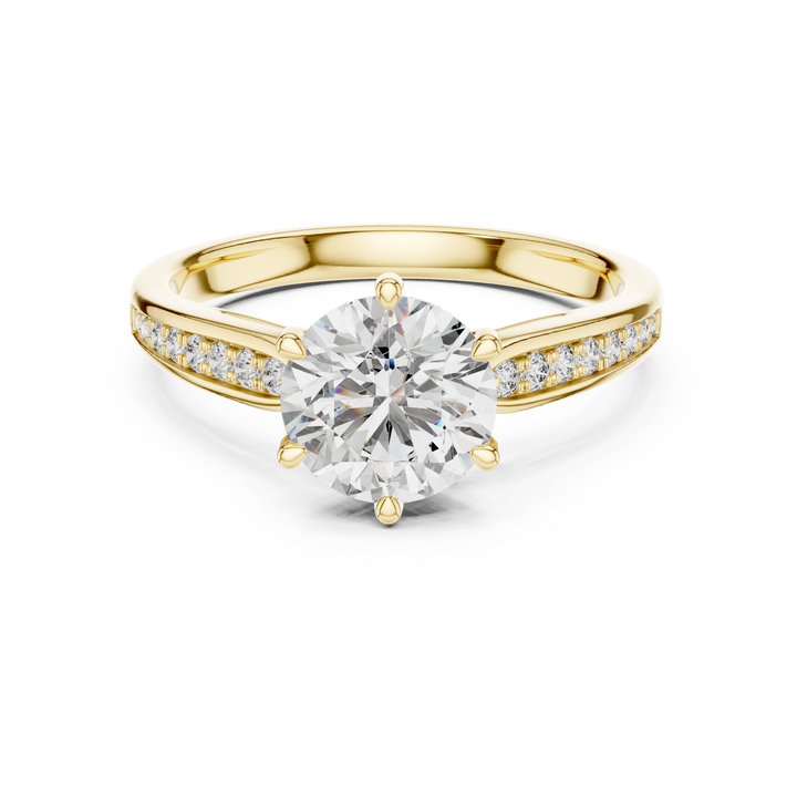 Graduated Pave Six-Prong Solitaire Diamond Engagement Ring