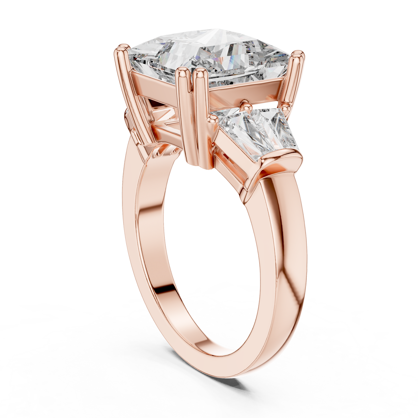 Princess Cut Diamond Ring with Baguette Side Stones