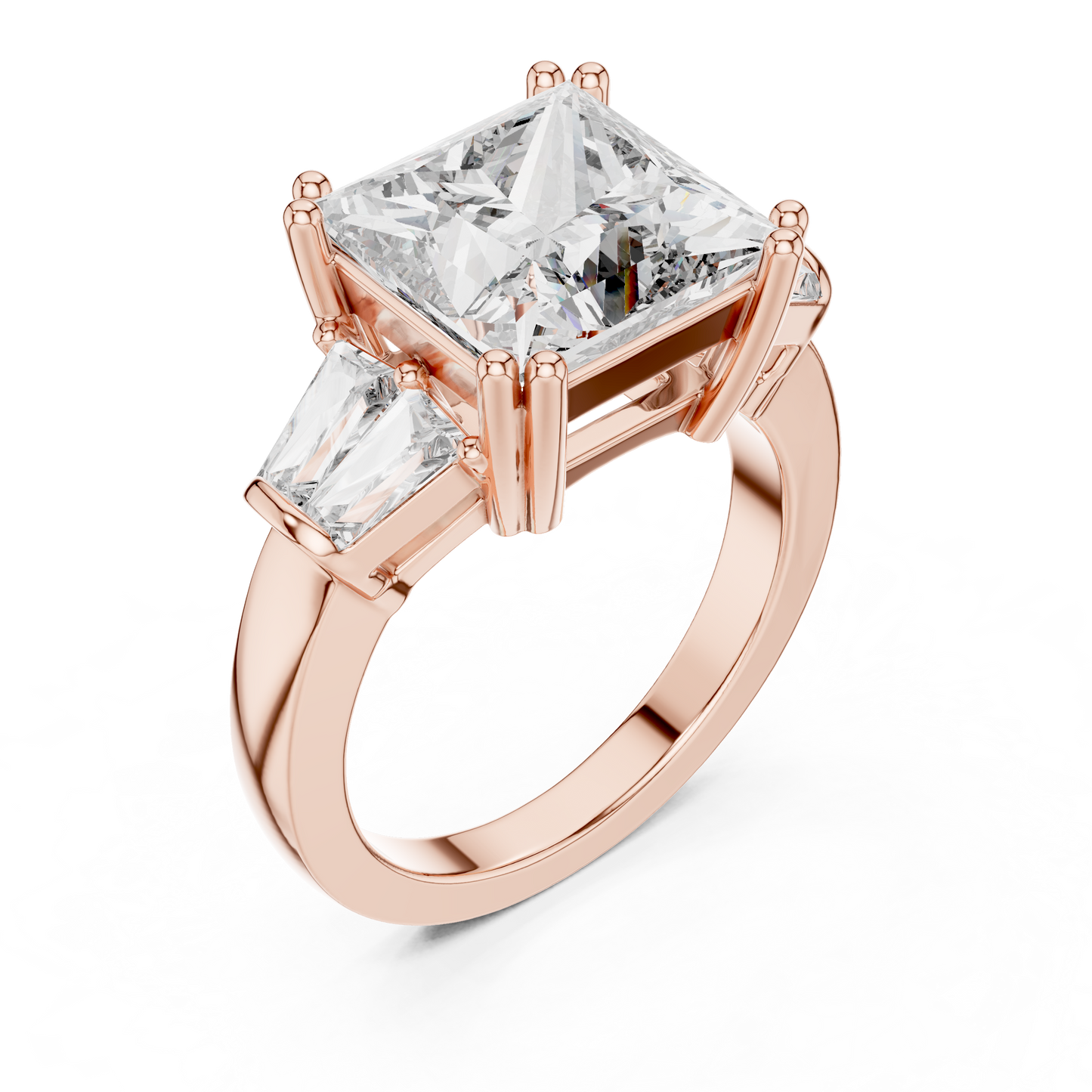 Princess Cut Diamond Ring with Baguette Side Stones