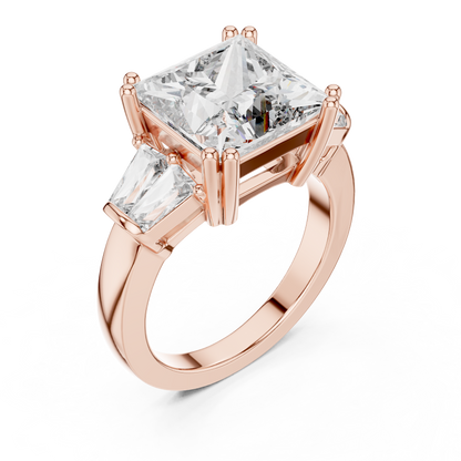 Princess Cut Diamond Ring with Baguette Side Stones