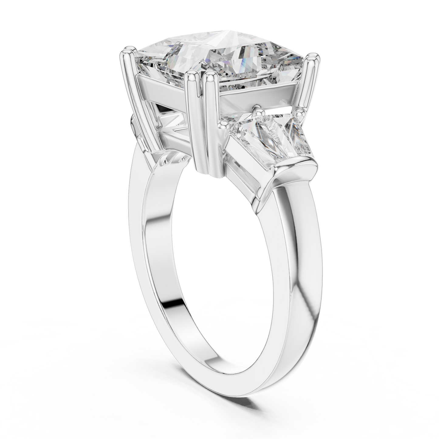 Princess Cut Diamond Ring with Baguette Side Stones