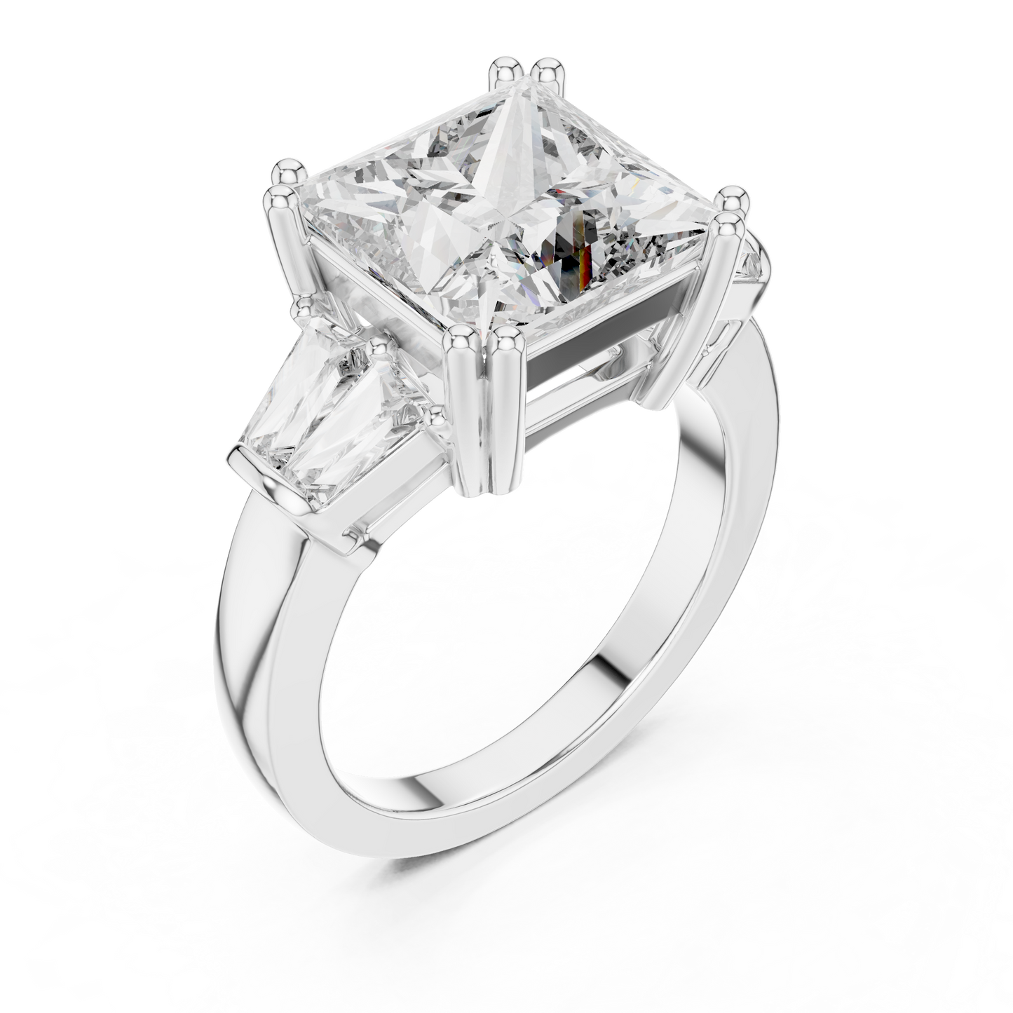 Princess Cut Diamond Ring with Baguette Side Stones