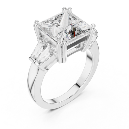 Princess Cut Diamond Ring with Baguette Side Stones