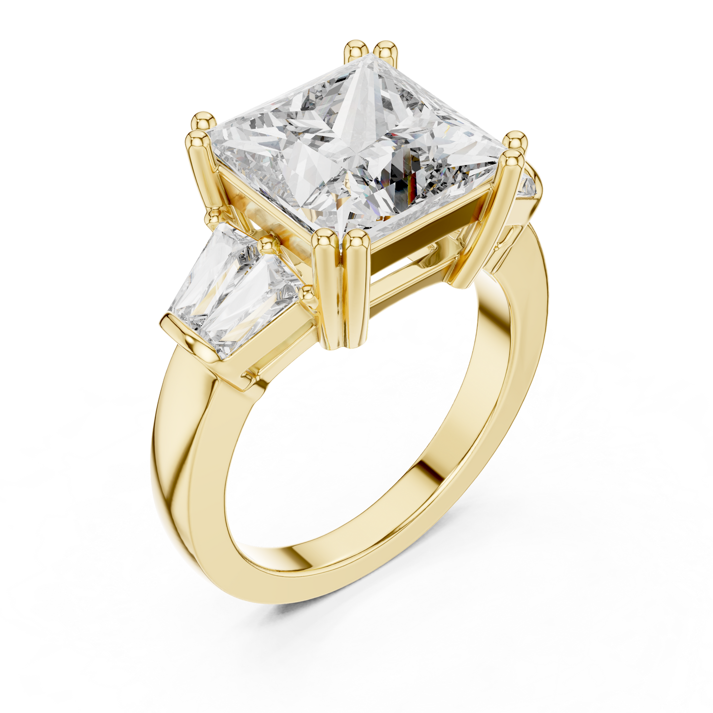 Princess Cut Diamond Ring with Baguette Side Stones
