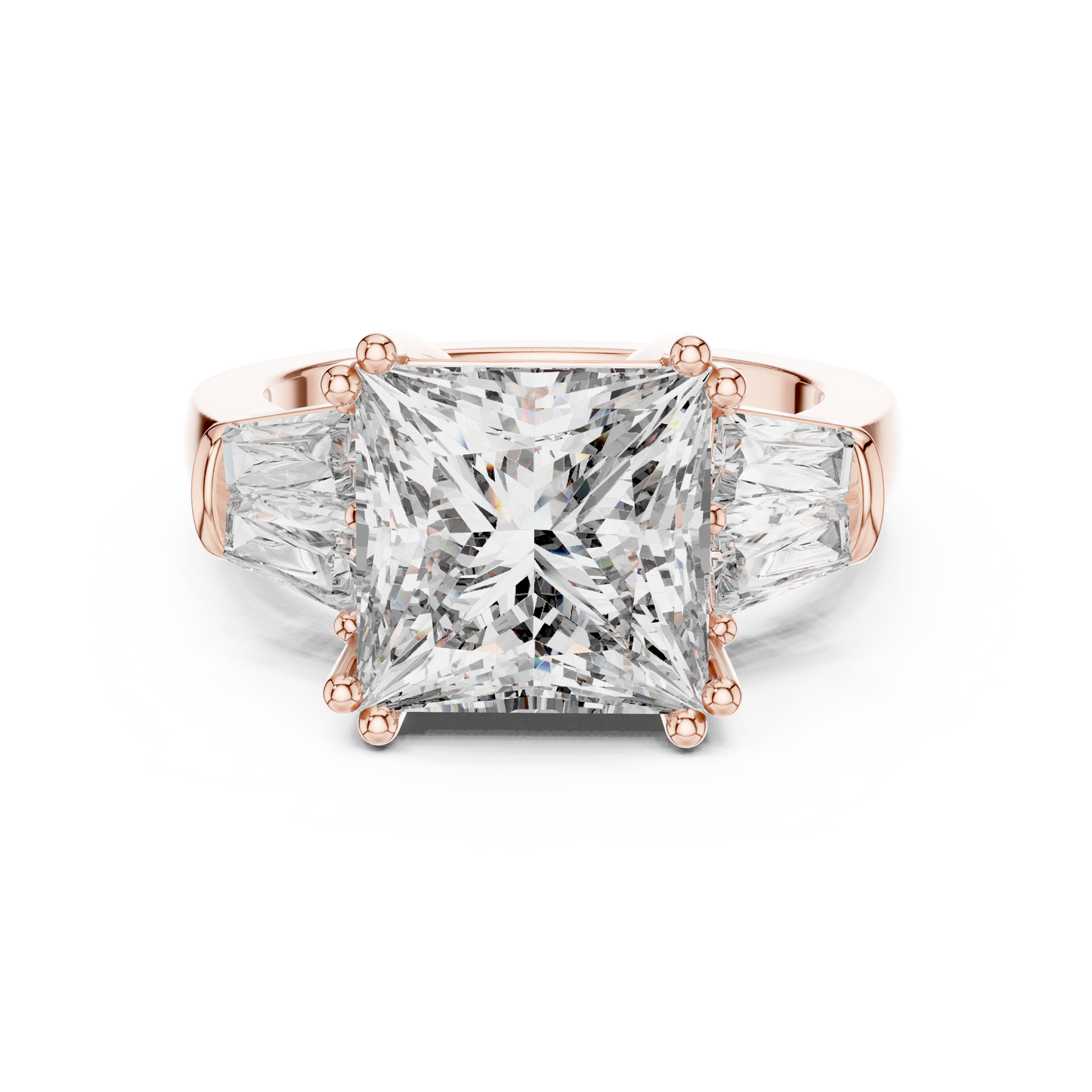 Princess Cut Diamond Ring with Baguette Side Stones