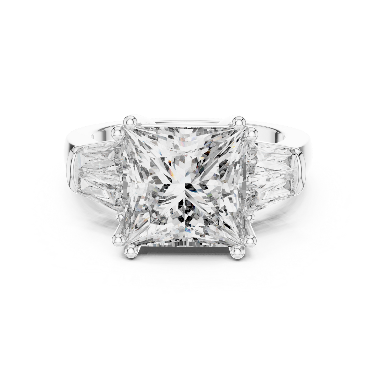 Princess Cut Diamond Ring with Baguette Side Stones