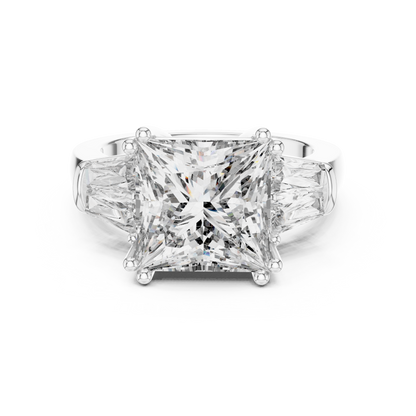 Princess Cut Diamond Ring with Baguette Side Stones