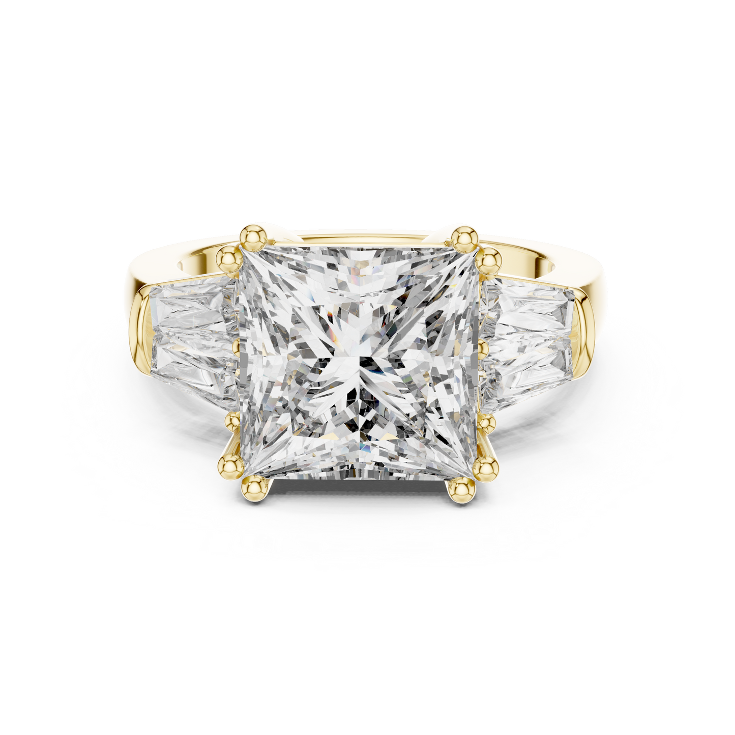 Princess Cut Diamond Ring with Baguette Side Stones