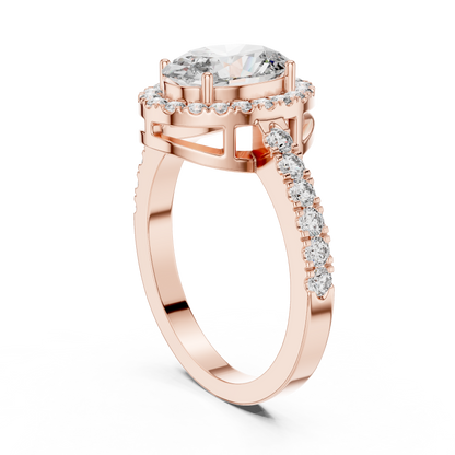 Oval Halo Diamond Engagement Ring with Pave Band