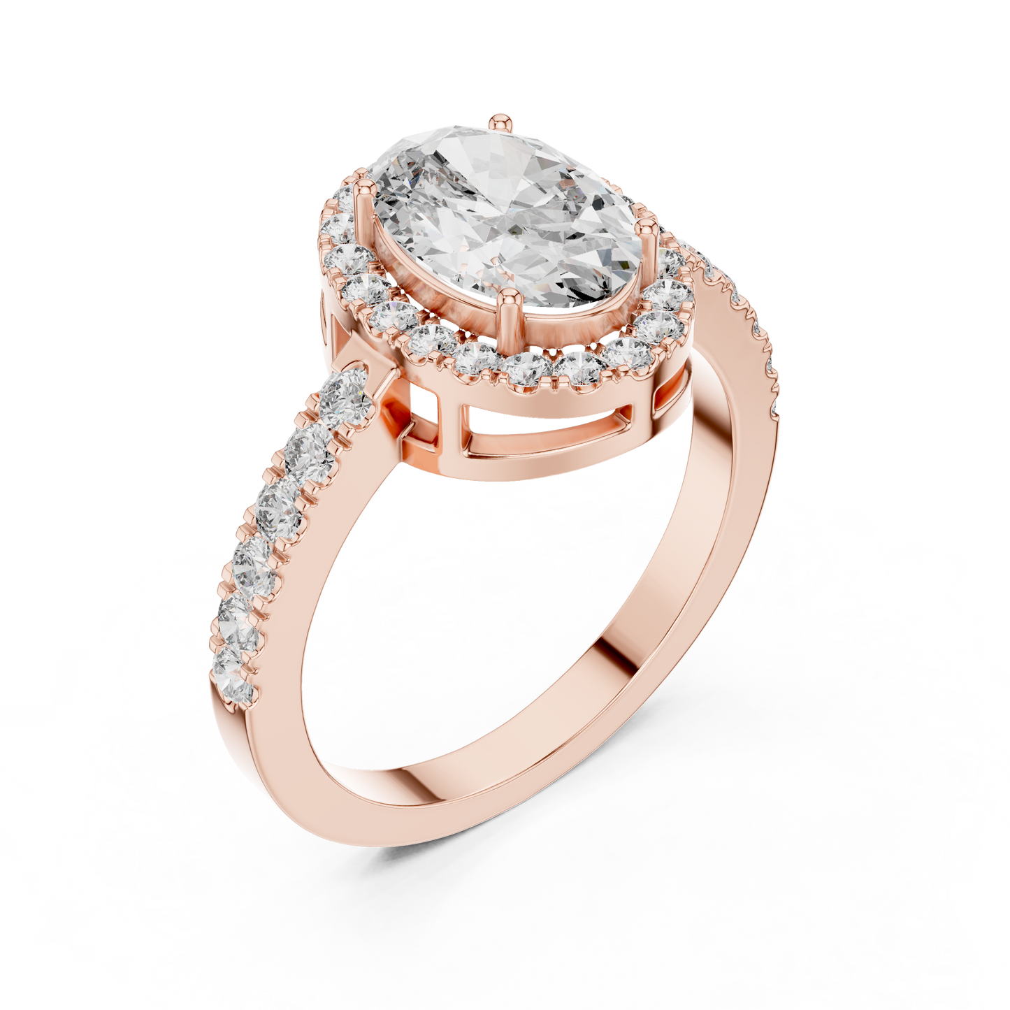 Oval Halo Diamond Engagement Ring with Pave Band