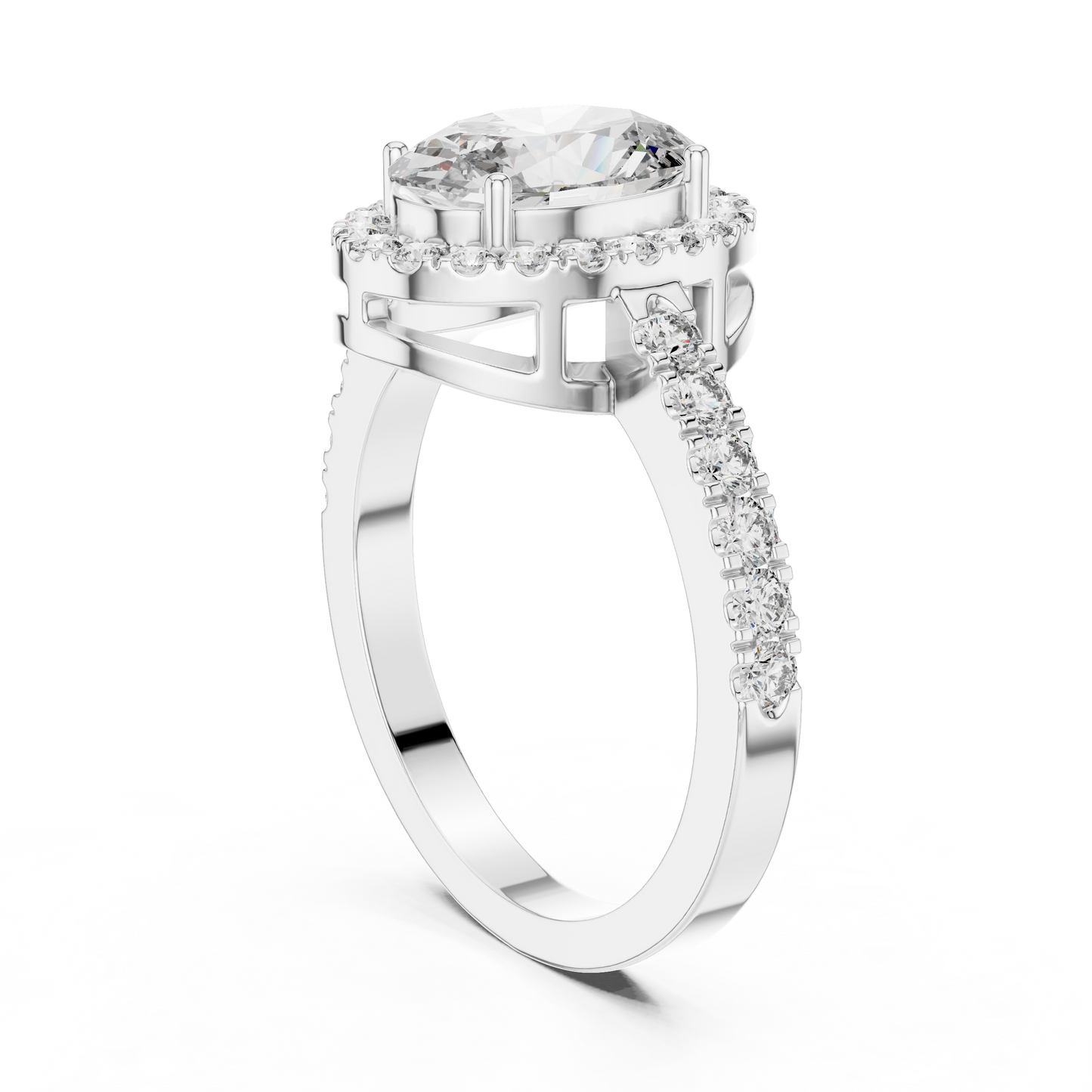 Oval Halo Diamond Engagement Ring with Pave Band