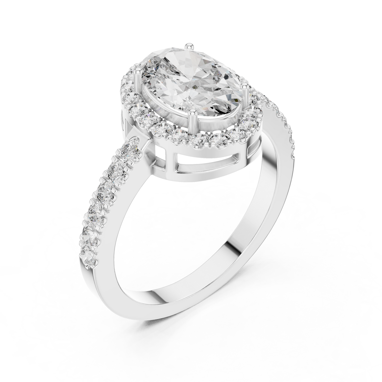 Oval Halo Diamond Engagement Ring with Pave Band