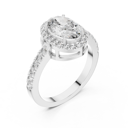 Oval Halo Diamond Engagement Ring with Pave Band