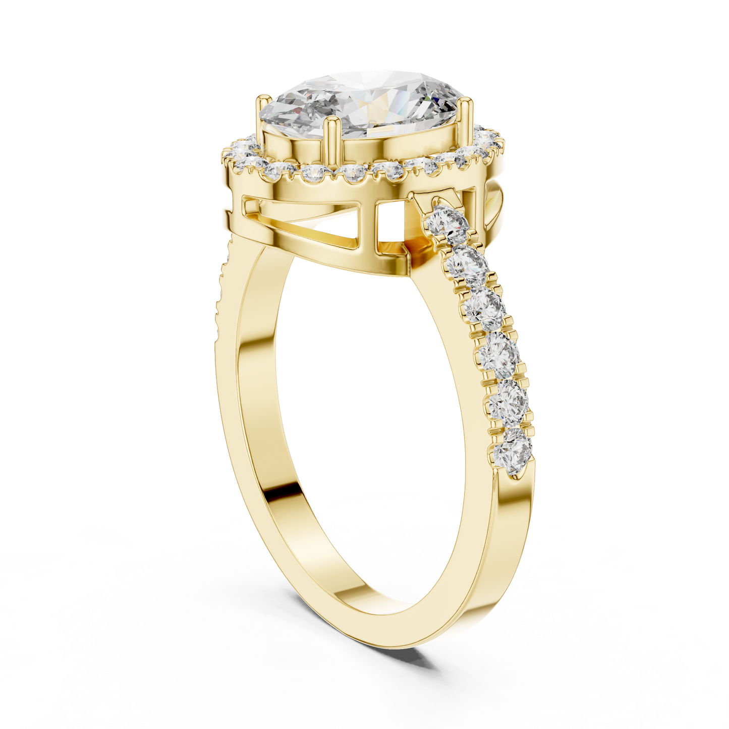 Oval Halo Diamond Engagement Ring with Pave Band