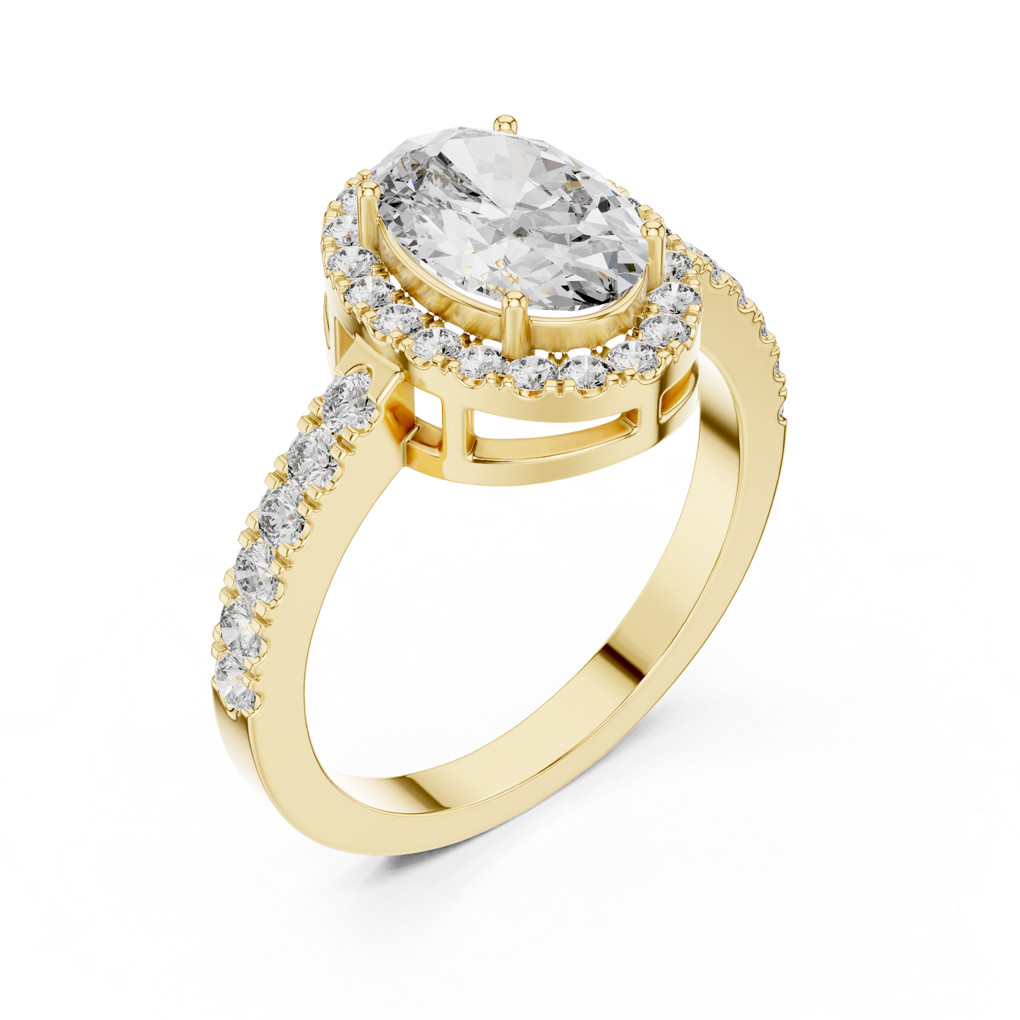 Oval Halo Diamond Engagement Ring with Pave Band
