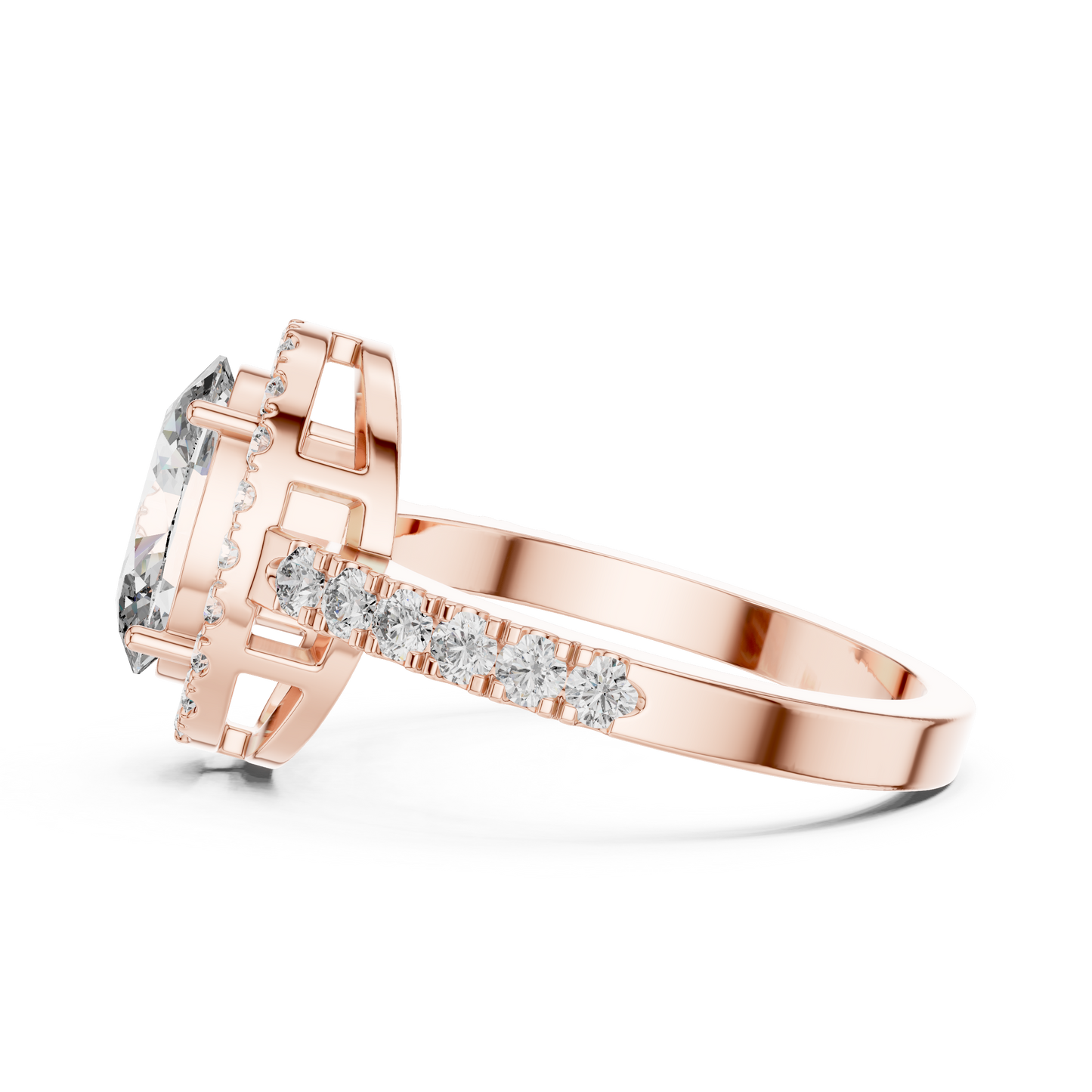Oval Halo Diamond Engagement Ring with Pave Band
