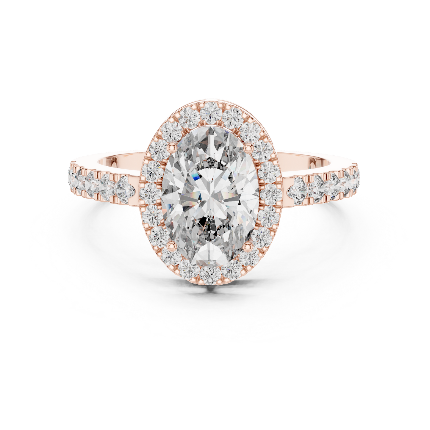 Oval Halo Diamond Engagement Ring with Pave Band