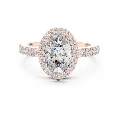 Oval Halo Diamond Engagement Ring with Pave Band