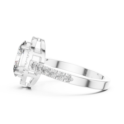 Oval Halo Diamond Engagement Ring with Pave Band