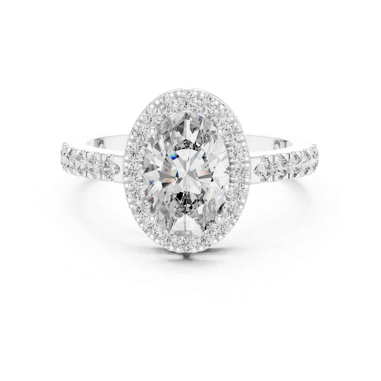 Oval Halo Diamond Engagement Ring with Pave Band