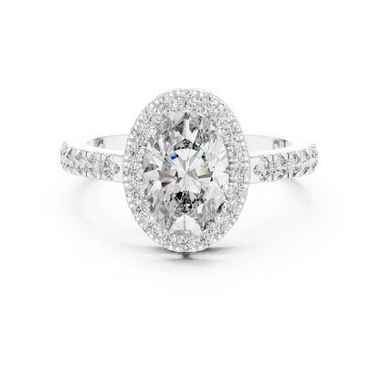 Oval Halo Diamond Engagement Ring with Pave Band
