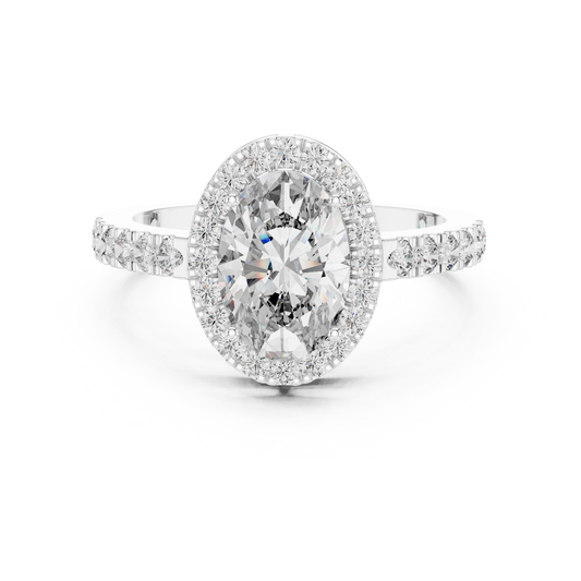Oval Halo Diamond Engagement Ring with Pave Band