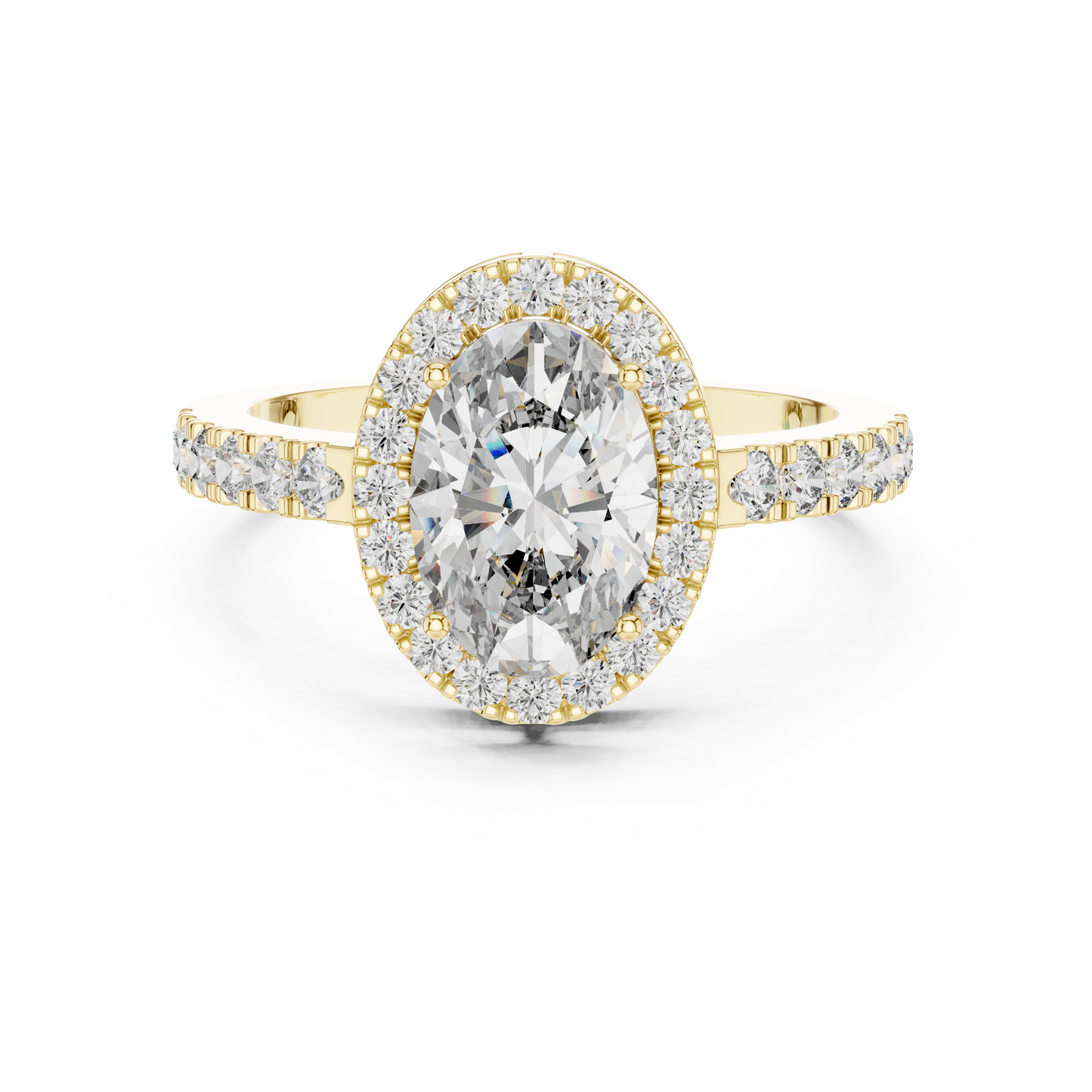 Oval Halo Diamond Engagement Ring with Pave Band