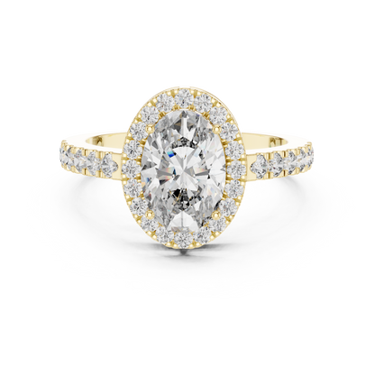 Oval Halo Diamond Engagement Ring with Pave Band