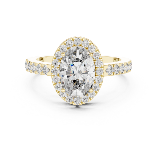 Oval Halo Diamond Engagement Ring with Pave Band