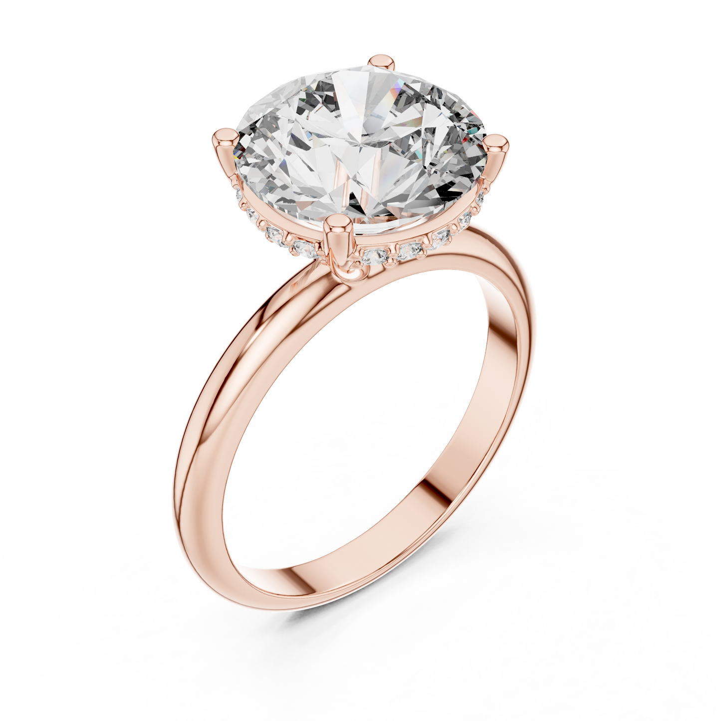 Round Cut Diamond Pavé Halo Engagement Ring