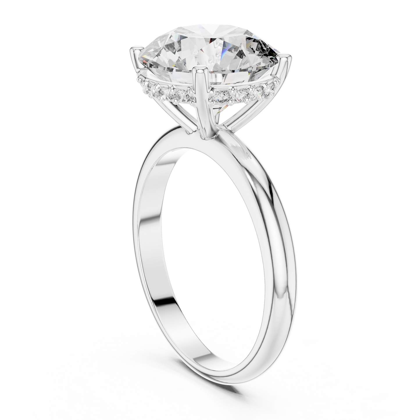 Round Cut Diamond Pavé Halo Engagement Ring