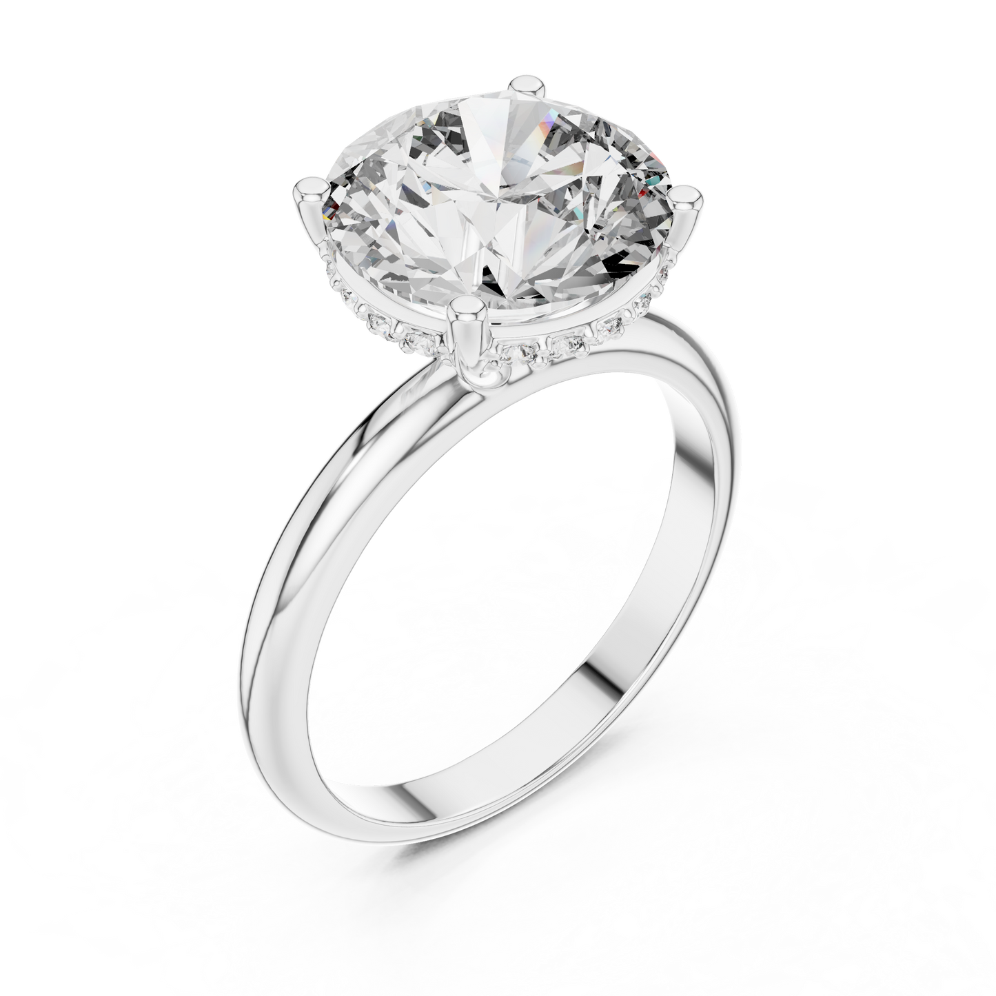 Round Cut Diamond Pavé Halo Engagement Ring