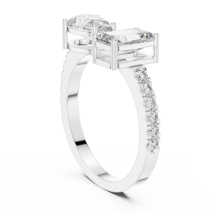 Emerald and Pear Two-Stone Diamond Ring