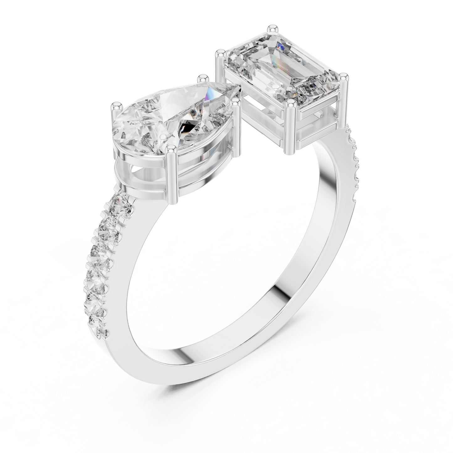 Emerald and Pear Two-Stone Diamond Ring