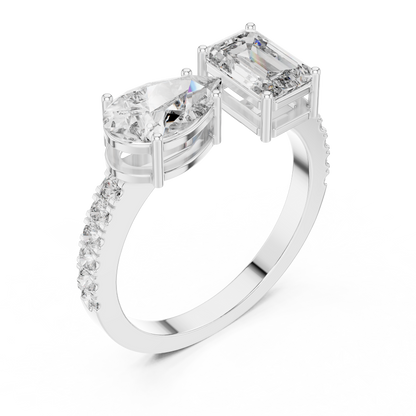 Emerald and Pear Two-Stone Diamond Ring