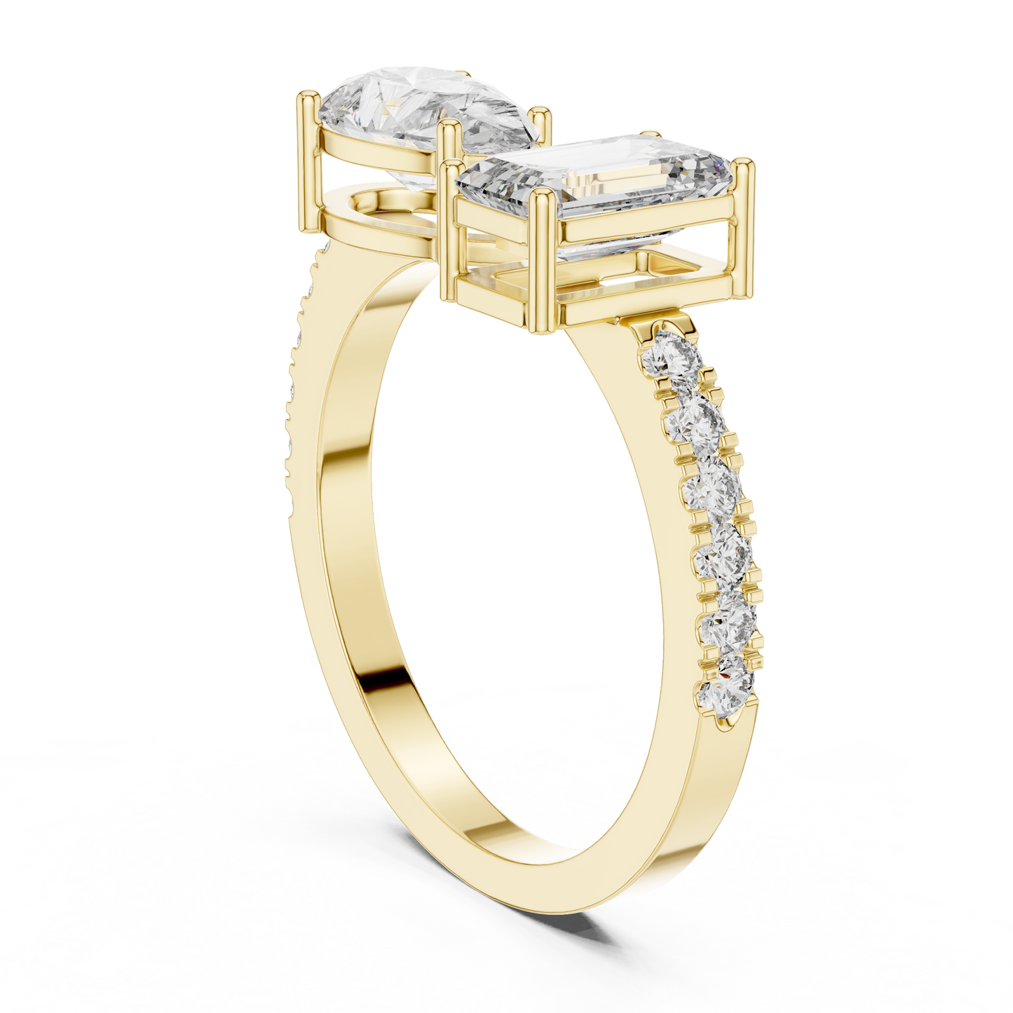 Emerald and Pear Two-Stone Diamond Ring