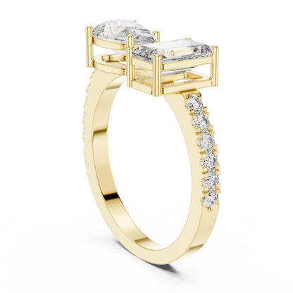 Emerald and Pear Two-Stone Diamond Ring