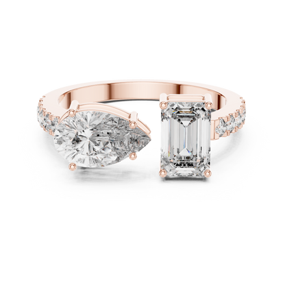 Emerald and Pear Two-Stone Diamond Ring